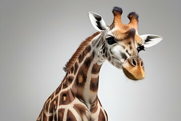 Frontal view of a giraffe  , isolated, white background, generative ai