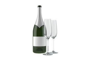 Digital png illustration of bottle of champagne and glasses on transparent background