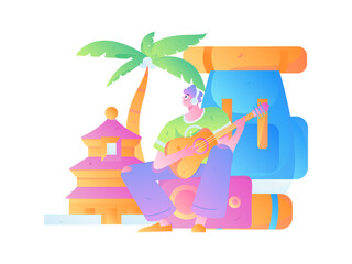 Fototapeta premium Holiday travel travel characters internet background vector hand drawn illustration 