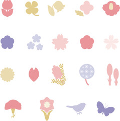 花　アイコン　あしらい　シルエット　ピクトグラム　おしゃれ　かわいい　シンプル　イラスト素材セット