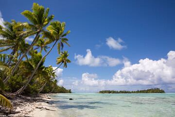 A tropical beach in Tahiti on a remote island with crystal clear waters