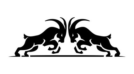 two goat fighting logo illustration - obrazy, fototapety, plakaty