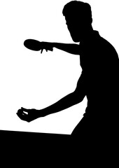 Digital png illustration of silhouette of male table tennis player on transparent background