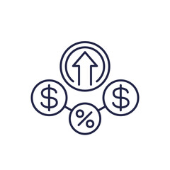 Inflation and money icon, high prices line vector