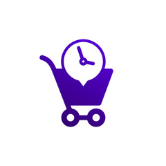 order history icon with a shopping cart, vector
