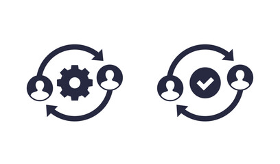 people interacting, teamwork and business interaction icons