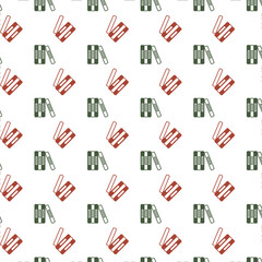 Digital png illustration of green and red pattern of repeated books on transparent background