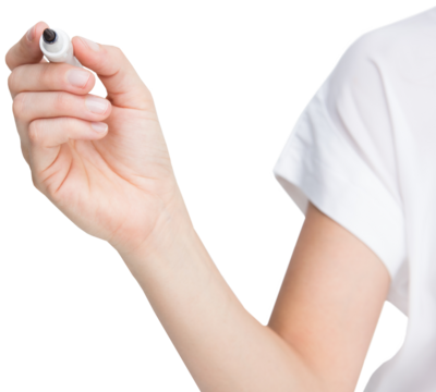 Digital png photo of hand of caucasian woman writing using marker on transparent background
