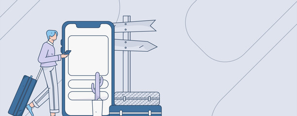 Holiday travel travel characters internet background vector hand drawn illustration
