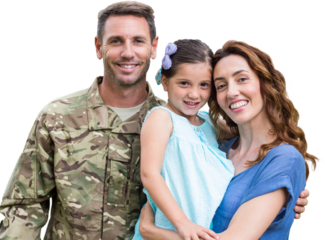 Digital png photo of caucasian male soldier with family on transparent background