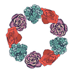 Digital png illustration of colourful flowers circle with copy space on transparent background