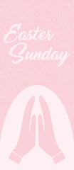 Digital png illustration of pink easter sunday text with hands icons on transparent background