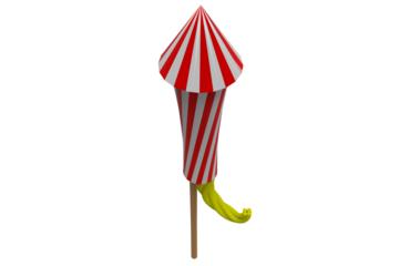 Digital png illustration of firework with white and red stripes on transparent background