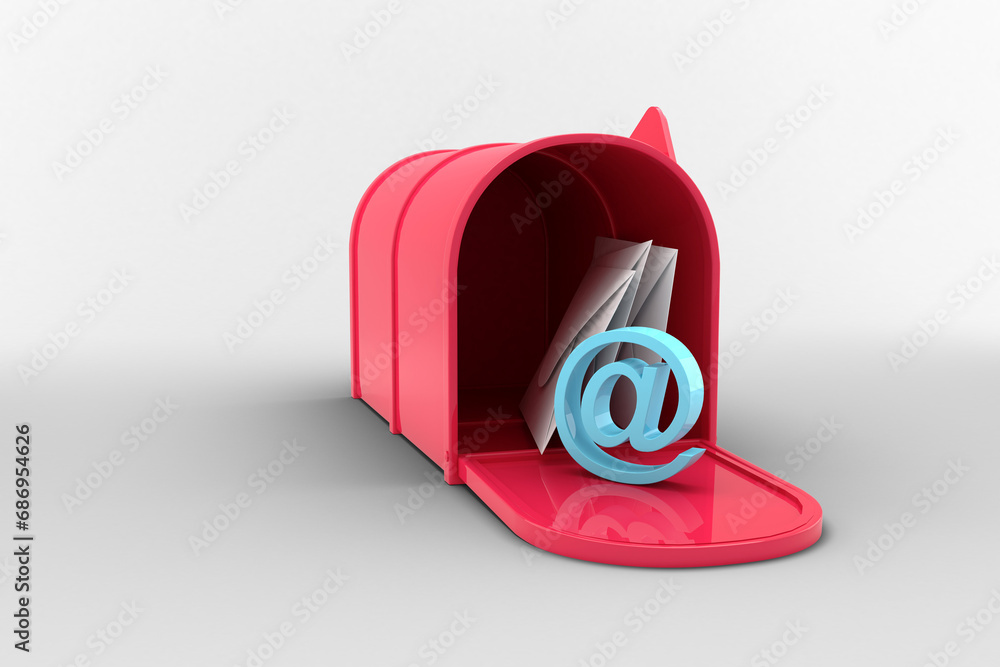 Poster digital png mailbox of letterbox with letters and at symbol on transparent background