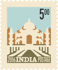 Naklejka premium Digital png illustration of beige postage stamp with india view on transparent background