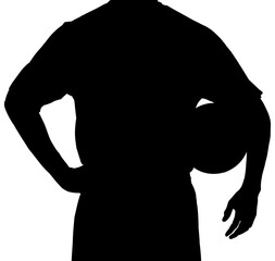 Digital png silhouette of mid section of sportsman holding ball on transparent background