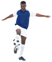 Fototapeta premium Digital png photo of african american male footballer with ball on transparent background