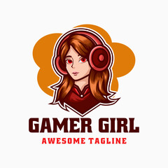 Vector Logo Illustration Gamer Girl E- Sport and Sport Style.