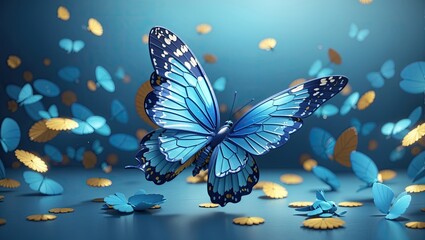 "Blue Butterfly in Flight: A Captivating 3D Render