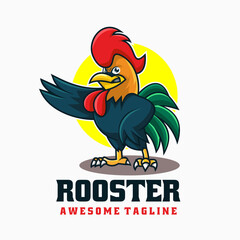 Vector Logo Illustration Rooster Mascot Cartoon Style.
