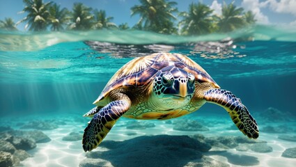"Graceful Green Sea Turtle: Photorealistic 3D Render
