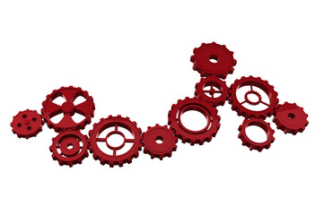 Digital png illustration of red cogs on transparent background