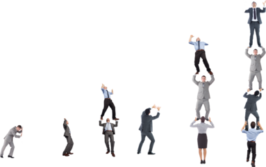 Digital png photo of stacks of diverse business people on transparent background
