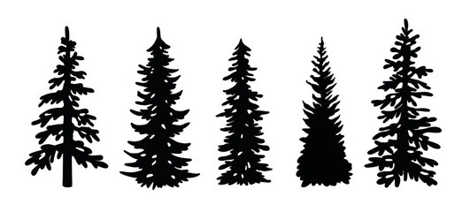 Fototapeta premium set of silhouettes of trees, Fir tree, Pine Tree, Christmas tree, Forest Trees Silhouette Bundle, cut file, Tree, forest, nature, Tree shape 