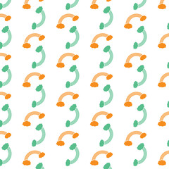 Digital png illustration of green and orange pattern of repeated shapes on transparent background