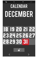 Digital png illustration of digital calendar with december 31 on transparent background