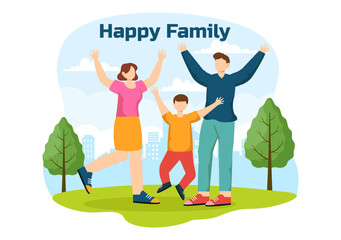 Happy Family Vector Illustration with Mom, Dad and Children Characters to Happiness and Love Celebration in Flat Kids Cartoon Background