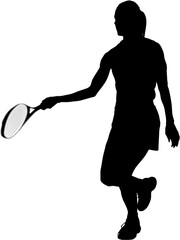 Digital png illustration of silhouette of female tennis player on transparent background