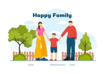 Happy Family Vector Illustration with Mom, Dad and Children Characters to Happiness and Love Celebration in Flat Kids Cartoon Background
