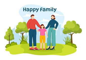 Happy Family Vector Illustration with Mom, Dad and Children Characters to Happiness and Love Celebration in Flat Kids Cartoon Background
