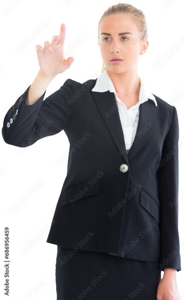 Wall mural Digital png photo of caucasian businesswoman pointing on transparent background