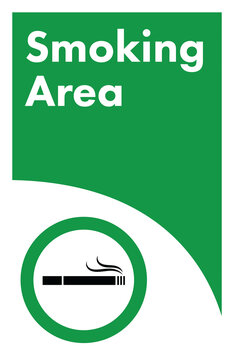 Digital png illustration of cigarette symbol and smoking area text on transparent background