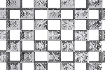 Digital png illustration of white cubes with labyrinths on transparent background