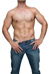 Naklejka premium Digital png photo of midsection of caucasian shirtless man standing on transparent background