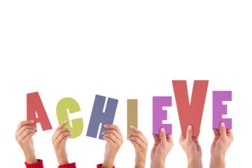 Digital png illustration of achieve text on transparent background