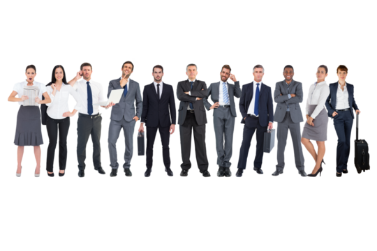 Digital png photo of diverse business people standing on transparent background