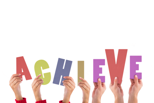 Digital png illustration of achieve text on transparent background - Powered by Adobe