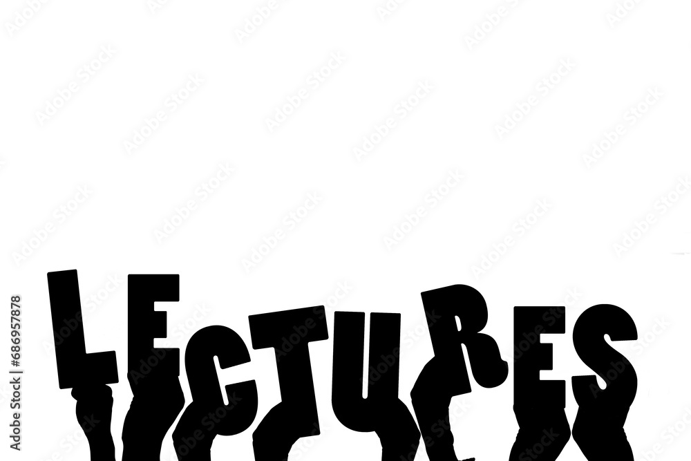 Poster digital png illustration of hands with lectures text on transparent background