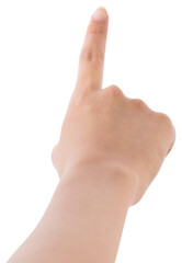 Digital png photo of hand of caucasian businesswoman pointing on transparent background