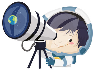 Digital png illustration of boy looking out telescope on transparent background