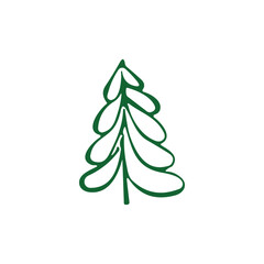 hand draw Christmas Tree vector icon on white background