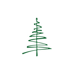 hand draw Christmas Tree vector icon on white background