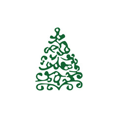 hand draw Christmas Tree vector icon on white background