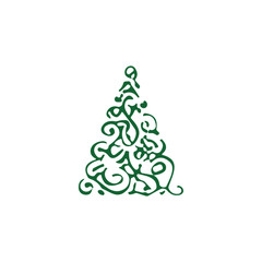hand draw Christmas Tree vector icon on white background