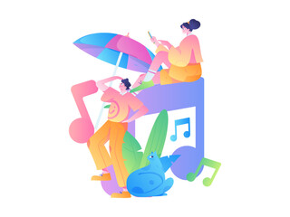 Fototapeta premium Music characters scene flat vector concept operation illustration 