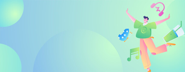 Naklejka premium Music characters scene flat vector concept operation illustration 